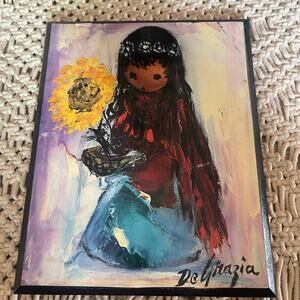 De Grazia sunflower girl print on wood frame